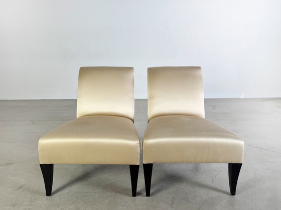 Image 1 of Set di 2 poltrone di design Thörmer in seta, sedie di lusso in stile antico