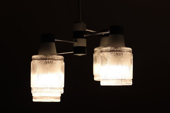Image 1 of Drukov / Kroonluchter - Tsjechisch Mid Century Modern (jaren 1960, Kristal & Chroom, Draaibare Schaduwen)