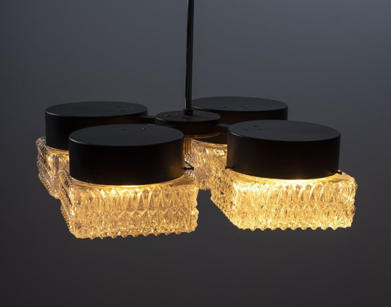 Image 1 of Elegant Four-Light Glass and Metal Chandelier, Napako, 1970s–1980s
