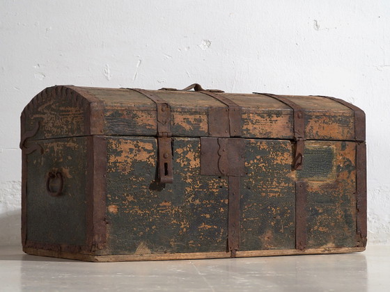 Antique painted travel trunk in pine – Central Europe, circa 1850 – Storage cabinet, Rustic (photo 16 of 40)