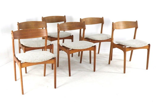 Set di 6 sedie da pranzo vintage modello 49 di Erik Buch O.D. Mobler, appena rivestite.