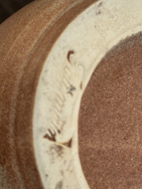 Image 1 of Vaso Vintage céramique années 60 décor floral - signé Vallauris H 20 cm