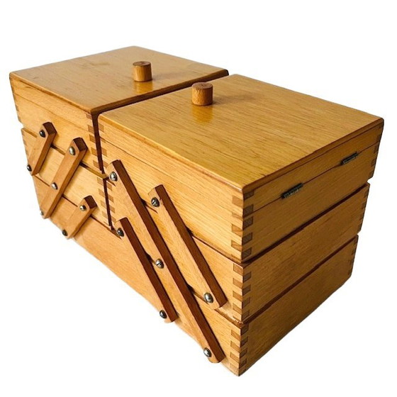 Image 1 of Scatola da cucito pieghevole in legno vintage, scatola artigianale di design danese, anni '60