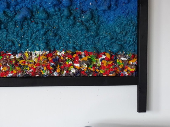 Obra de arte abstracta con textura, azul y multicolor, CB, Pinturas y dibujos, Otro, Madera (foto 5 de 11)