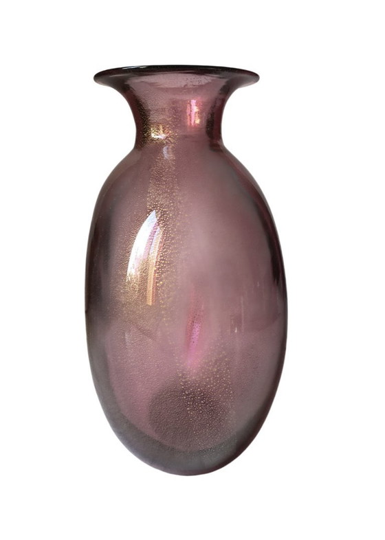 Image 1 of Purpurrosa Murano-Glasvase mit Aventurin, signiert Archimede Seguso, um 1960