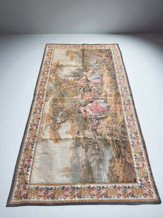 Image 1 of Arazzo da parete francese Point de Halluin - Jules Pansu - Scena di campagna in stile Aubusson