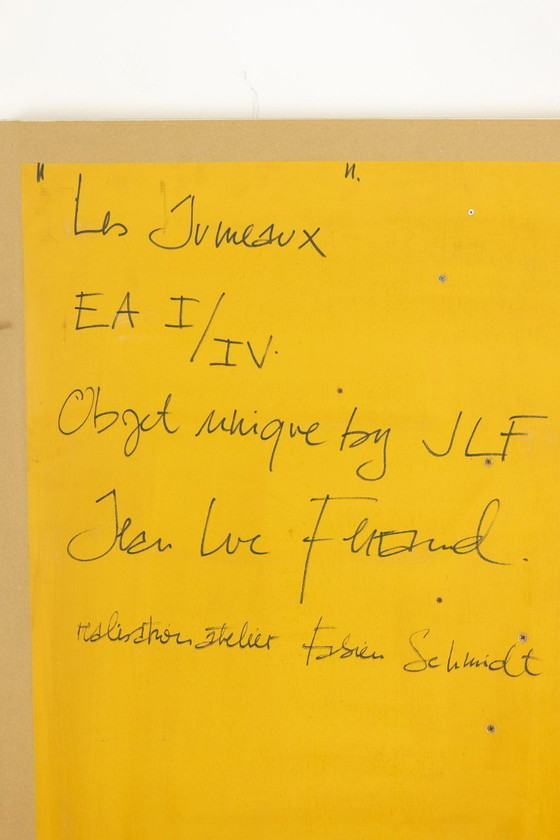 Image 1 of "I gemelli", bassorilievo incorniciato in rovere, legno e rame patinato.