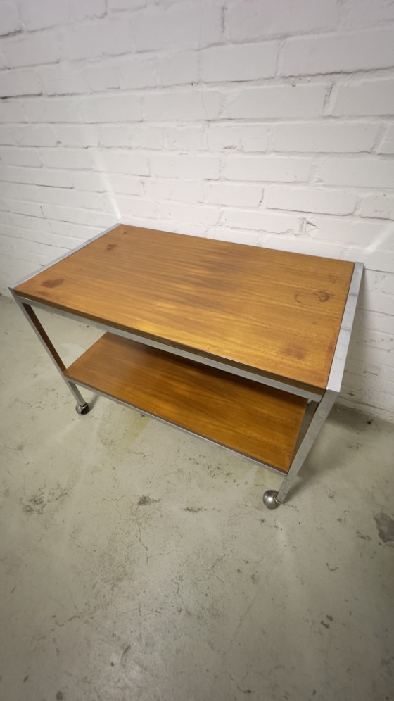 Image 1 of Vintage trolley / serveerwagen chroom en hout jaren 60 70