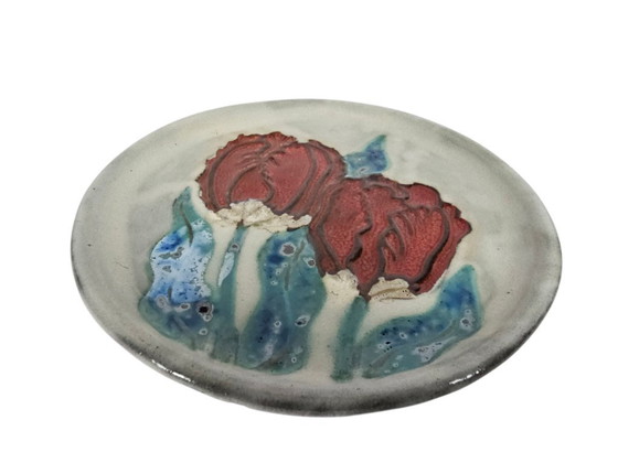 Image 1 of Piatto da parete Ruscha Ceramics - Flower Power - terracotta - Germania Ovest - anni '70