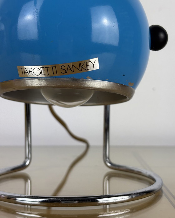 Image 1 of Table Lamp, Targetti Sankey Metal, Eyeball, 70s, Italy, Space Age, Sputnik design, 1970s, Blue Vintage Lamp with Chrome Stand
