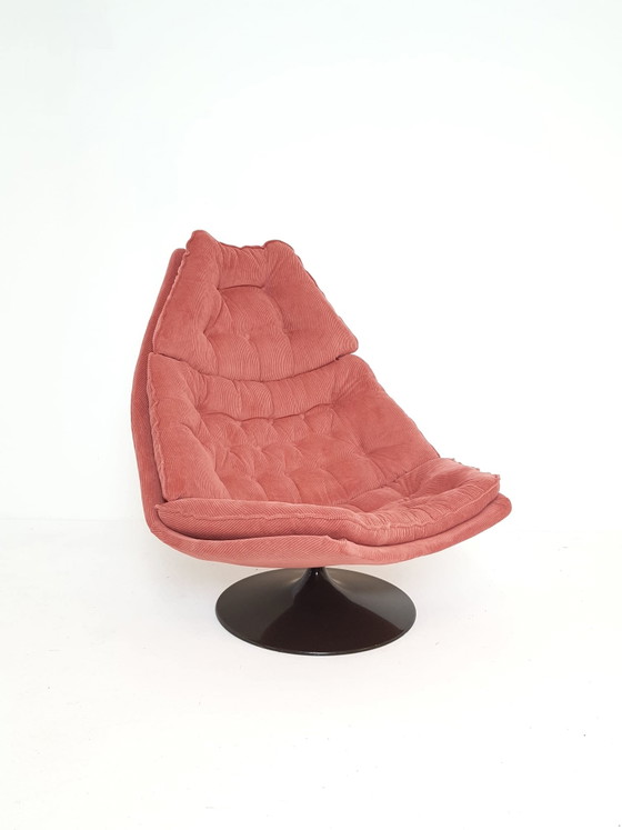 Poltrona vintage Artifort F588 appena rivestita velluto a coste rosa – Sedie girevoli, Metal, Textile (photo 3 of 13)