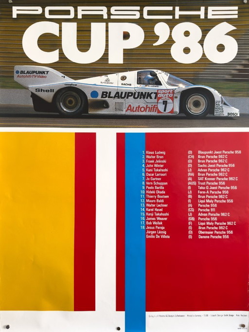 🏁  Original Porsche “CUP ’86” Racing Poster – Joest / Brun / Blaupunkt | XL 102x76cm Plakat