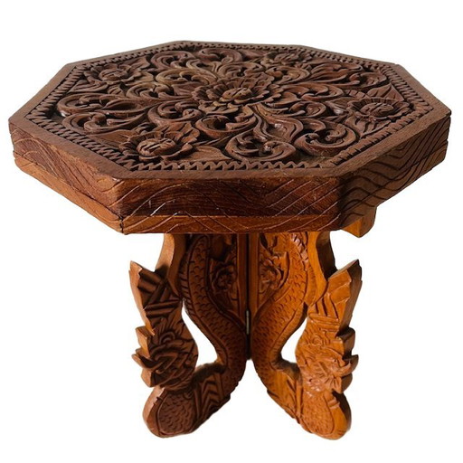 Vintage plant table wood carving boho
