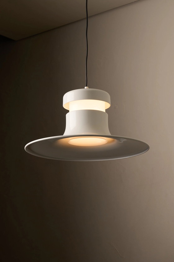 Lampada a sospensione in metallo bianco di Aneta, Svezia, anni '70, Plafoniere, Nero, Scandinavian (foto 3 di 14)