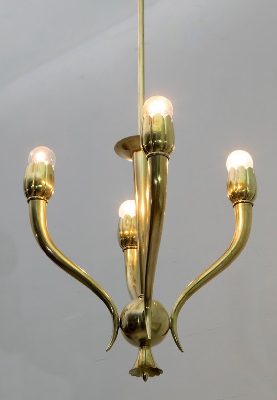 Image 1 of Lampadario italiano in ottone Art Déco, anni '40