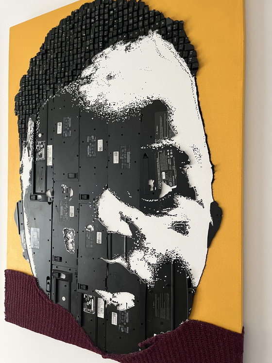 Image 1 of Maurice Mbikayi - “Ragazzo con maglia viola”, tecnica mista su tela