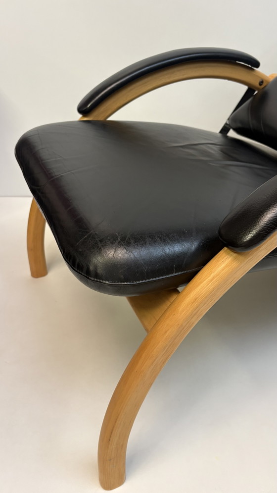 Image 1 of Vintage Scandinavisch design leesstoel / fauteuil Optima Ingmar Relling voor Westnofa zwart leer houten frame