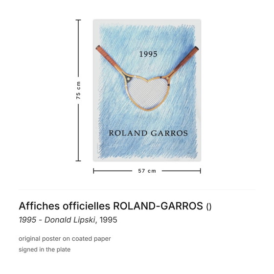 Image 1 of Carteles oficiales de ROLAND-GARROS Donald Lipski 1995
