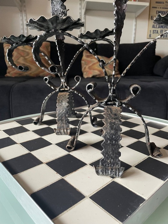 Image 1 of Pair of Brutalist candlesticks in wrought iron 1950