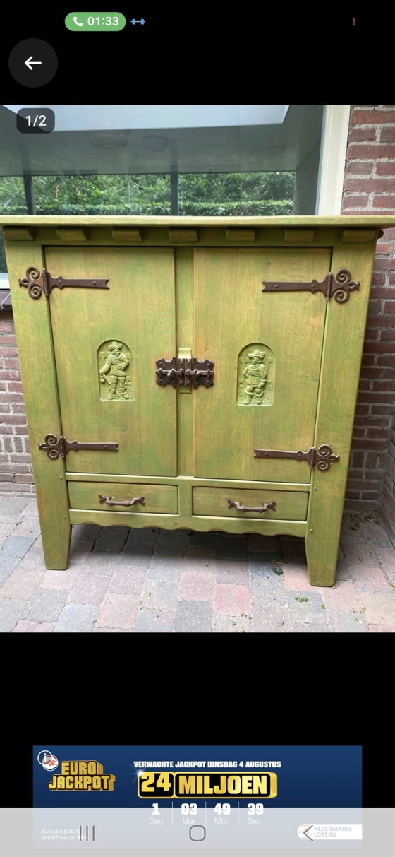 Antique Hunter's Cabinet, Carefully Restored and Finished in a Stylish Green Color for a Contemporary Look. (photo 5 of 5)