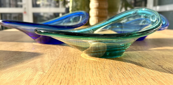 Image 1 of Set di 3 ciotole in vetro della Nuova Scozia, fatte a mano, blu/verde, stile vintage, Canada