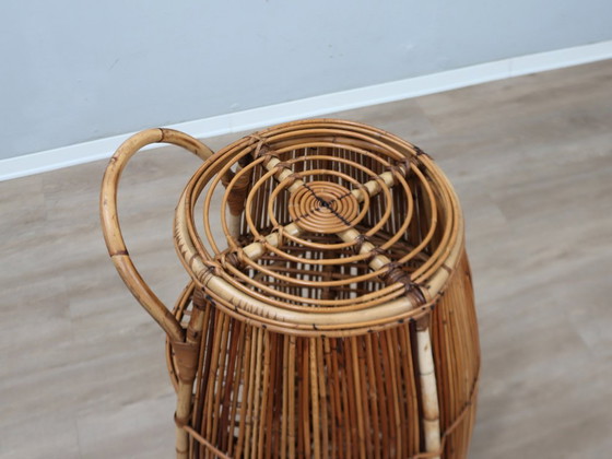 Image 1 of Carrito de bar italiano de ratán de estilo moderno de mediados de siglo, década de 1960.