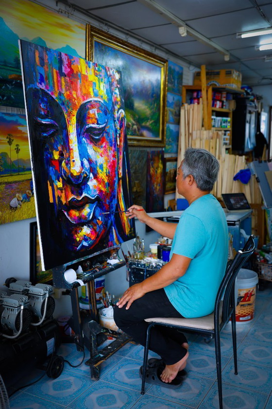 Image 1 of Peinture unique de Bouddha peinte à la main « Équilibre sacré » – Seksak Jaichumchen – 100×120 cm