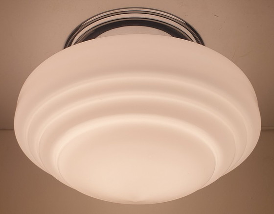 Large Art Deco Ceiling light in very good condition – Chrome, Glass (photo 5 of 19)