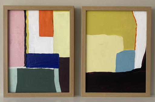 Two abstract paintings 30x40 cm including frame