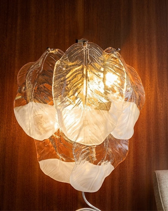 Image 1 of Mazzega Vintage Blad Wandlamp — Murano Glas (Italië, jaren 70) Gemaakt in Italië