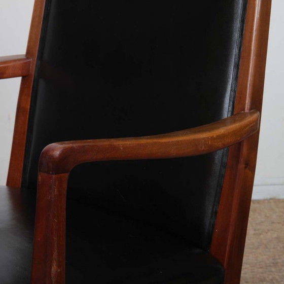 Image 1 of Pair of vintage wooden and leather armchairs from the 1950s