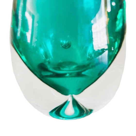 Image 1 of Vintage mid-century Murano glass Chambord vase Fratelli Toso green turquoise 1950's
