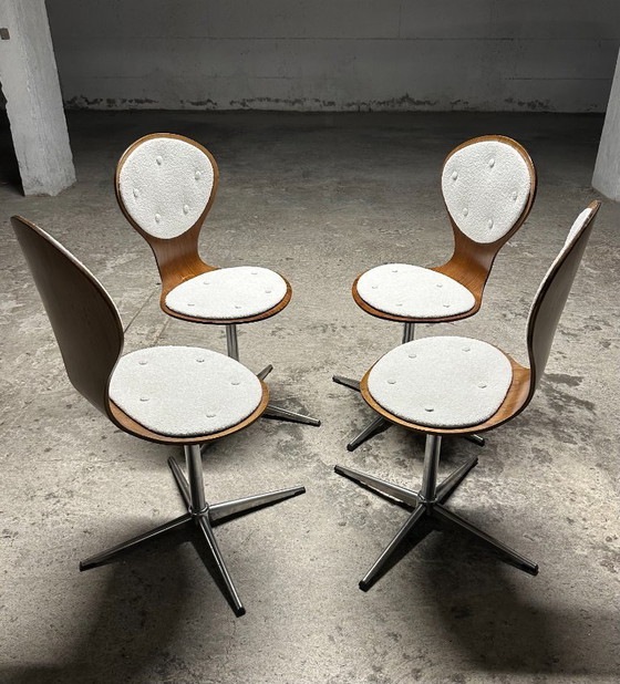 Image 1 of Set di 4 sedie vintage in legno curvato e impiallacciato in palissandro di Elmar Flötotto, Germania 1960