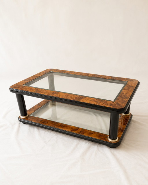 Couchtisch im Art-déco-Stil aus Maserholz, Glas und Messing – salontafels, Wood (photo 2 of 5)