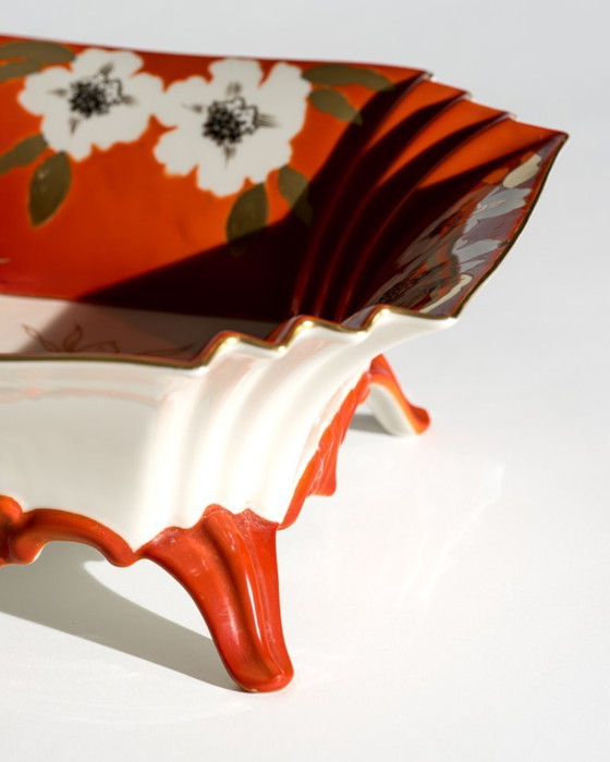 Image 1 of Large Art Deco Revival Floral Porcelain Centerpiece Bowl Schaubach Kunst Germany