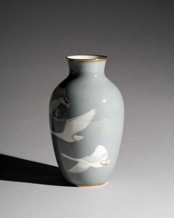 Image 1 of Rosenthal Germania "Cigni volanti" Vaso in porcellana lucida con dettagli in oro Selb 1951