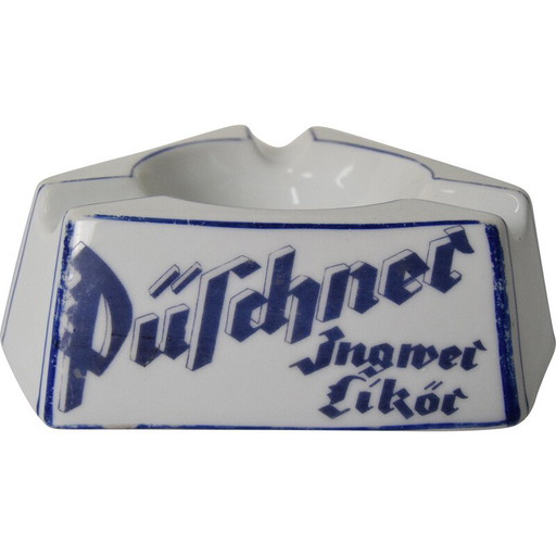 Cenicero publicitario de porcelana vintage Art Déco de Püschner Bitter, década de 1920