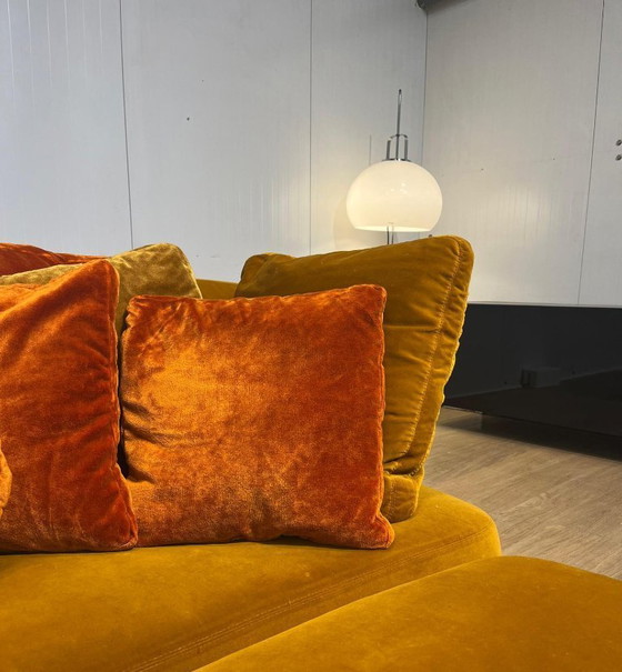 Image 1 of ZGAN Minotti Aston Sofa + Hocker Velvet Yellow