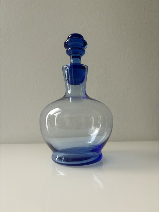 Blauwe karaf met stop, merk Blenko, model Jetson – glazen karaffen, Glass