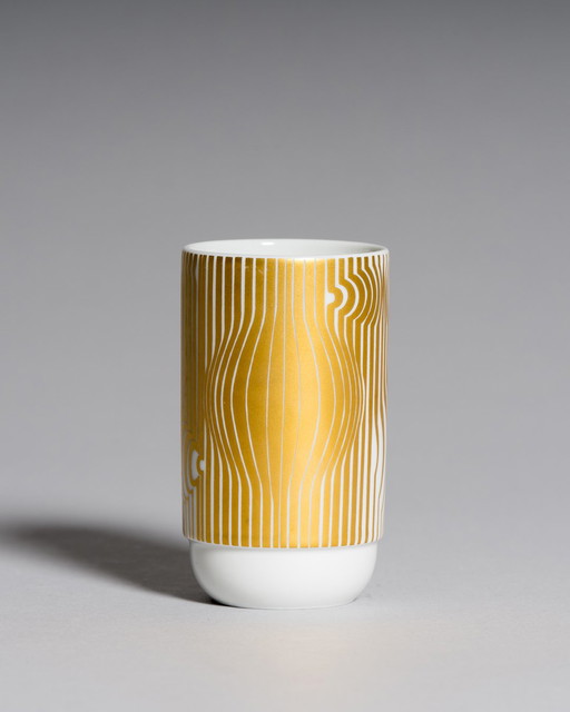 Victor Vasarely pour Rosenthal Studio Linie - Mini-vase en porcelaine Op Art blanc et or, 1970