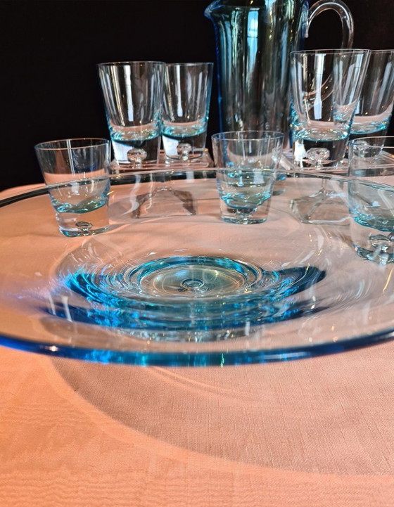 Image 1 of Krosno Polonia set di bevande in vetro artistico blu ghiaccio con ciotola per ING 2000