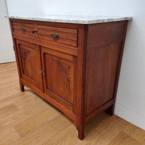 Image 1 of Vintage dresser, sideboard, chest of drawers bathroom vanity with white marble top.