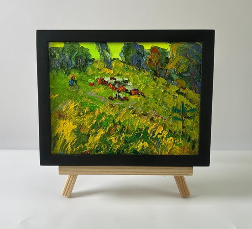 Original Oil Painting Summer Field Landscape Walk Through The Meadows