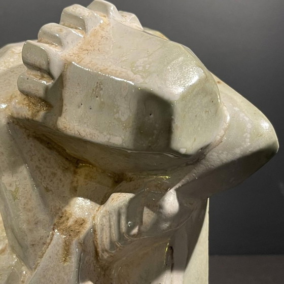 Grande Sculptures en grès salé cuit d'une femme nue endormie par Angelo Hecq pour Roger Guerin, 1930 (photo 8 of 16)