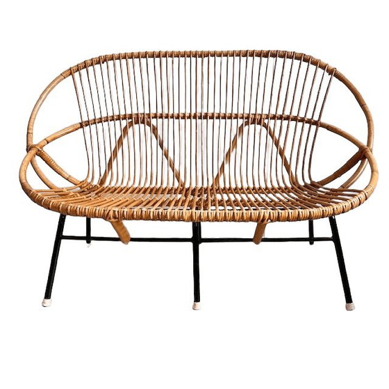 Image 1 of Vintage mid-century rattan sofa bench Rohe Noordwolde 1960s