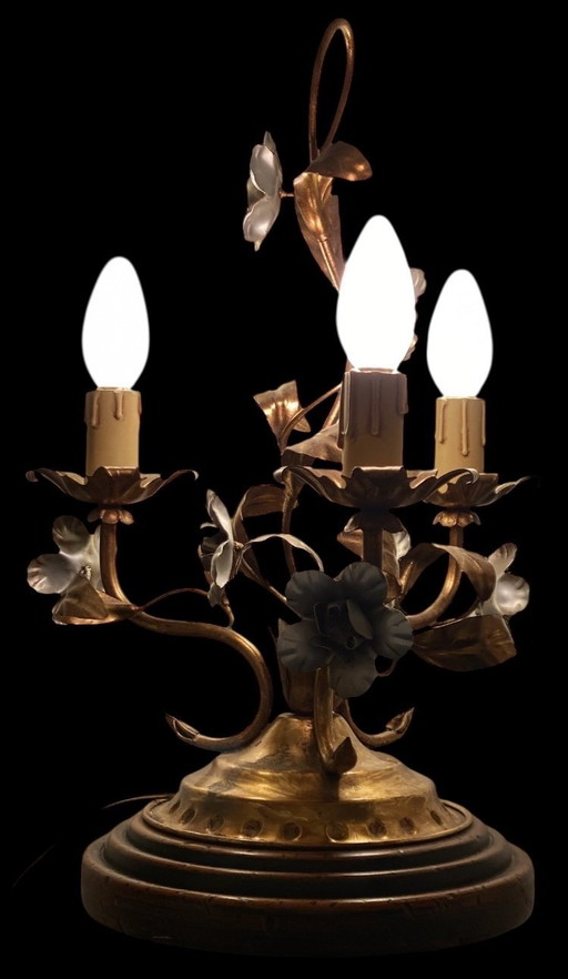 Florentijnse vintage lamp Rivolta Paralumi Milano, verguld en verzilverd metaal, Italië 20e eeuw