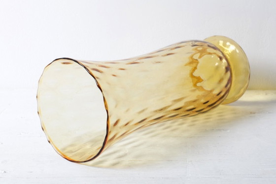 Image 1 of Mid-century Large Stylish Amber Glass Flower Vase / Empoli / Italy / 1970s