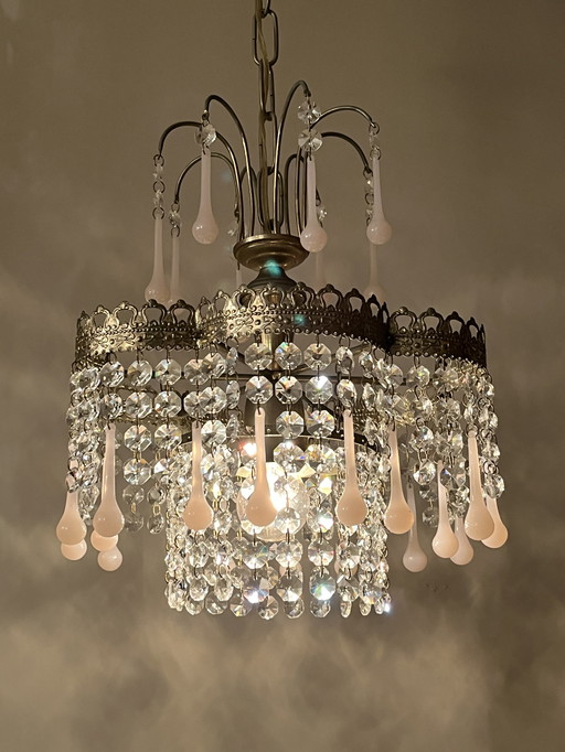 Lampe pendante en cristal Vintage Opaline Pink Teardrop Chandelier Crystal