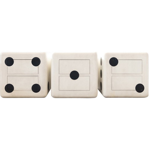 Cubo de dados vintage de madera contrachapada de haya con ruedas y dos cajones, 1980