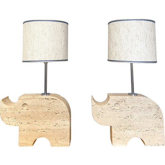 Image 1 of Vintage travertine rhinoceros table lamps by Mannelli Florence, Italy 1970